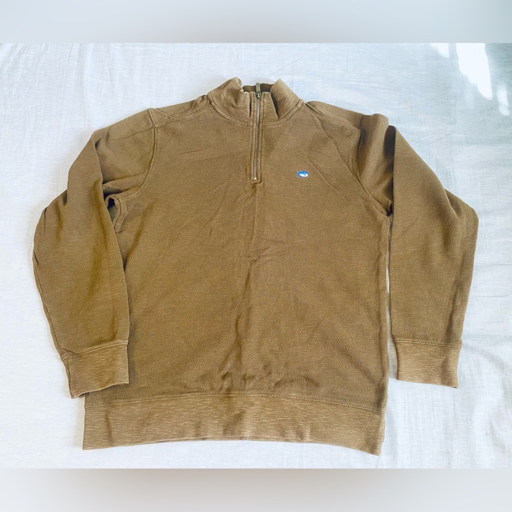 Southern Tide Sweater Mens Medium Brown 1/4 Zip Mock Pullover SkipJack